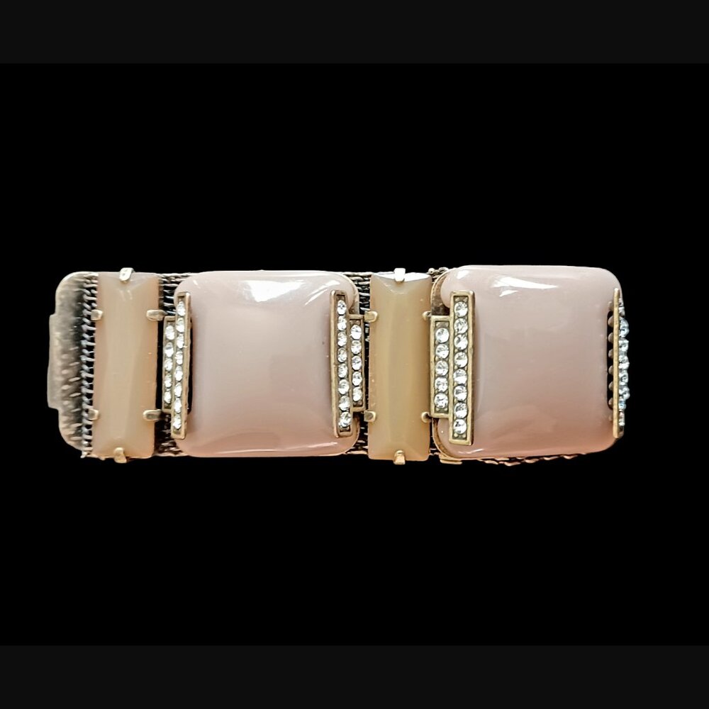 J.crew Antique Gold Tone Acrylic Stones Mesh Chain Mail Statement Bracelet 7.5"